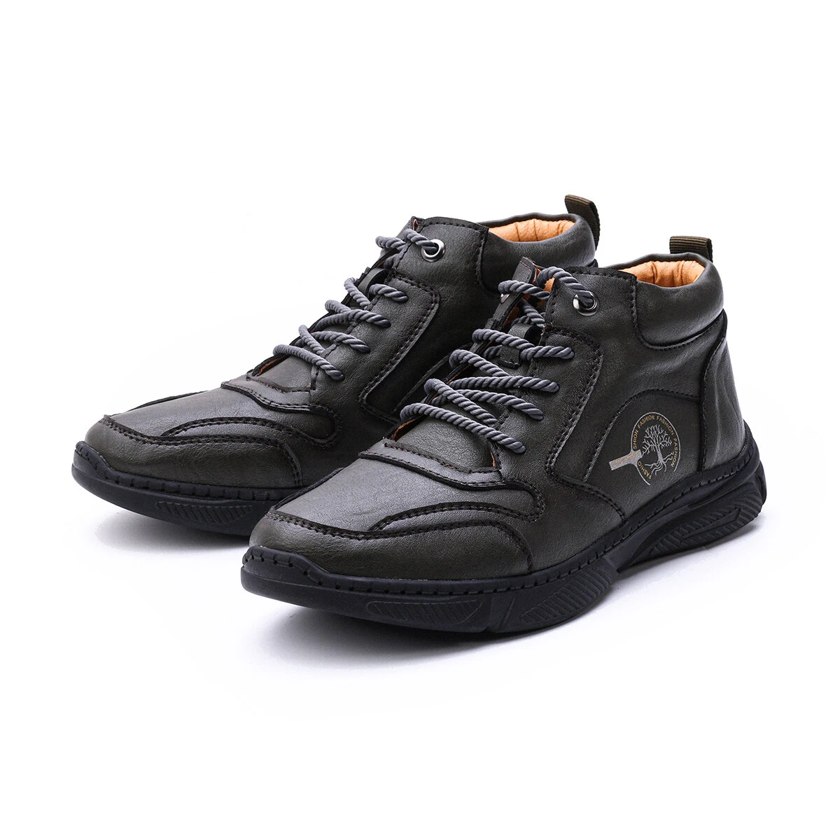 (image for) Men's High Top Boots Winter PU Leather Ankle Boots Fur Lined Warm Slip Resistant Waterproof Casual Shoes Outdoor Mountaineering Hiking Shoes